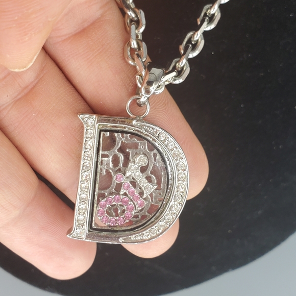 Silvertone Letter D Rhinestone Necklace - Picture 2 of 4